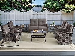 HUMMUH Patio Furniture 7-Piece PE Wicker Outdoor