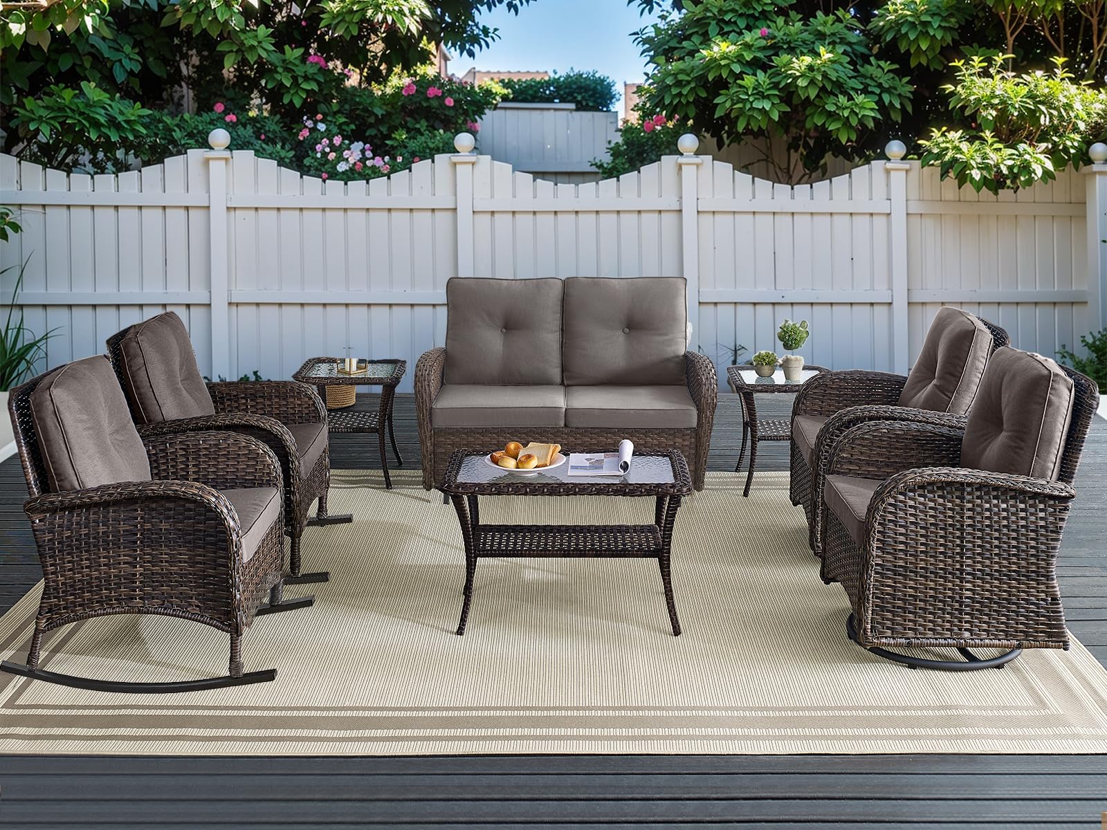 HUMMUH Patio Furniture 7-Piece PE Wicker Outdoor