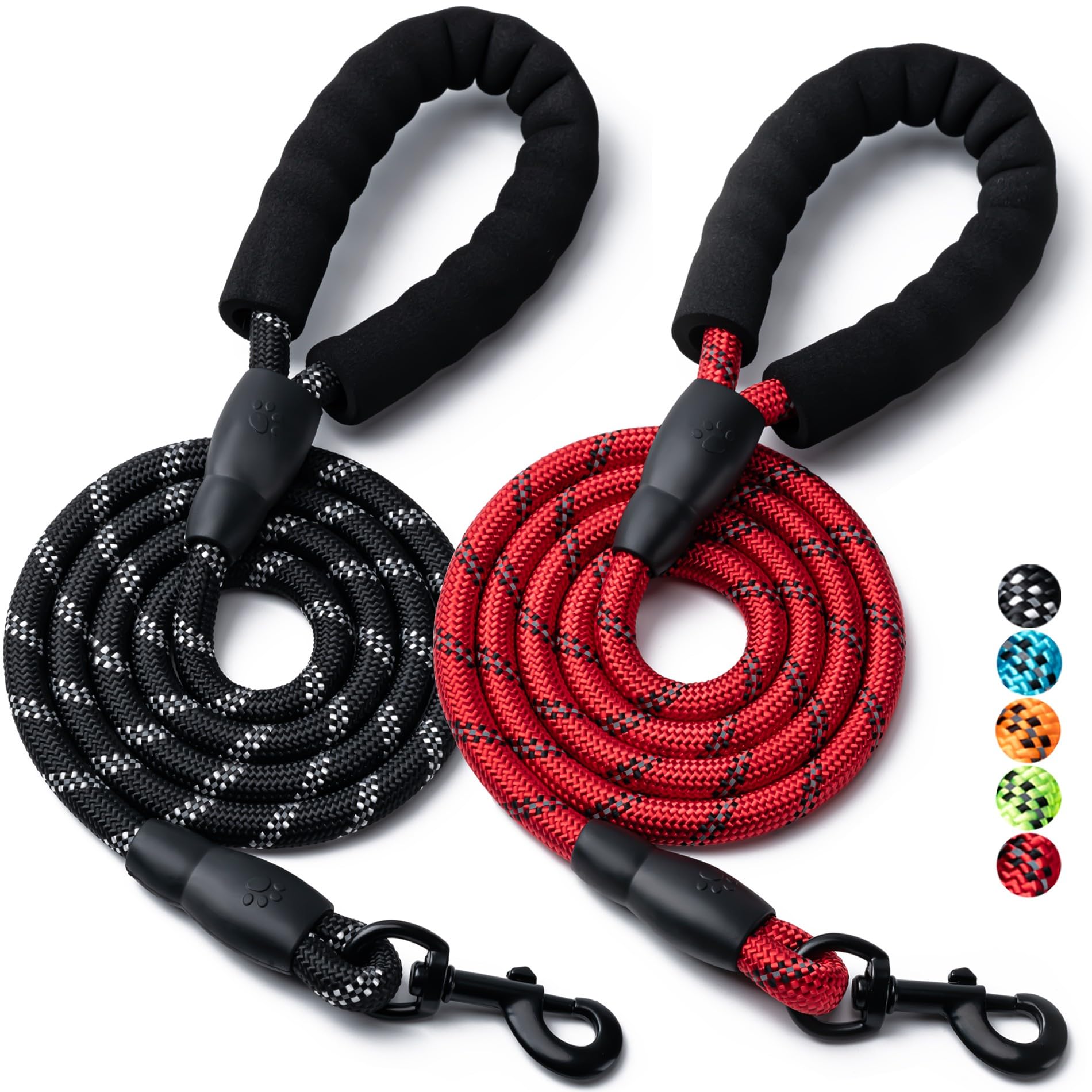 Photo 1 of 2 Pack Dog Leash, 4/5//6 FT Heavy Duty Nylon Rope Pet Leashes with Comfortable Padded Handle, Reflective Dog Leashes for Small Medium and Large Dogs (6FT-3/8,Black/Red)