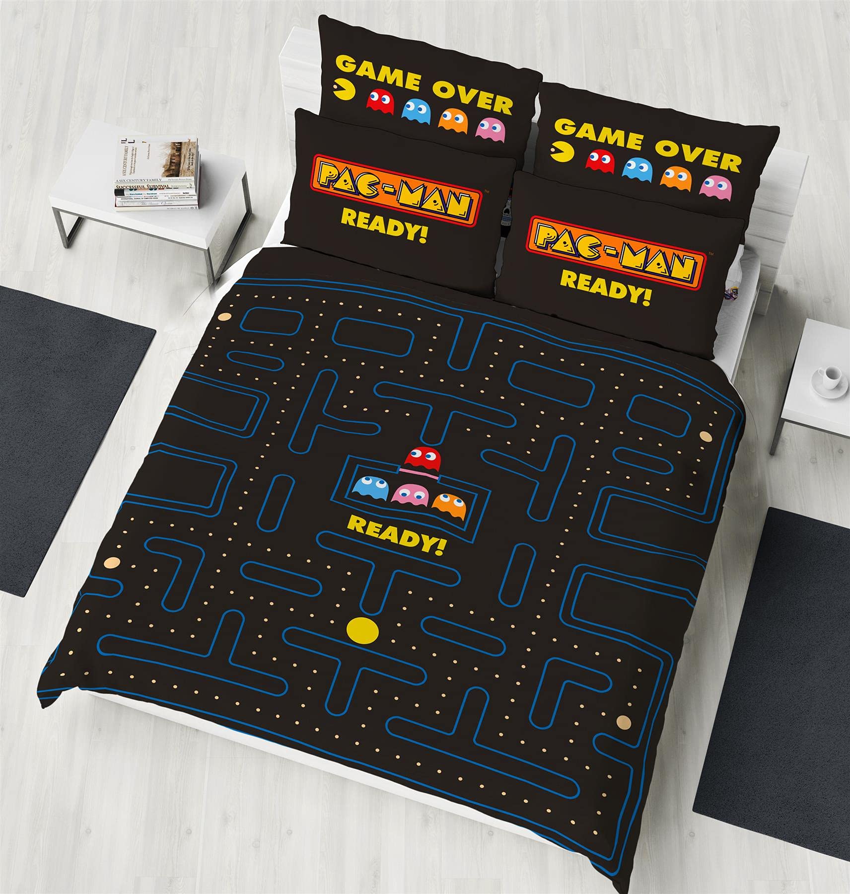Pac Man Double Duvet Cover - Pacman Maze Design - Officially Licensed Reversible Bedding set with matching Pillowcase