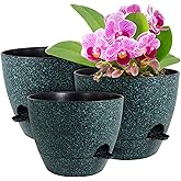 WSMKSZ 12/10/9 inch Large Self Watering Pots, Planter, Plant Pots with Mesh Drainage Holes for Indoor Outdoor Garden Plants, Plastic Flower Pots with Deep Reservoir, Black with Green Speckles
