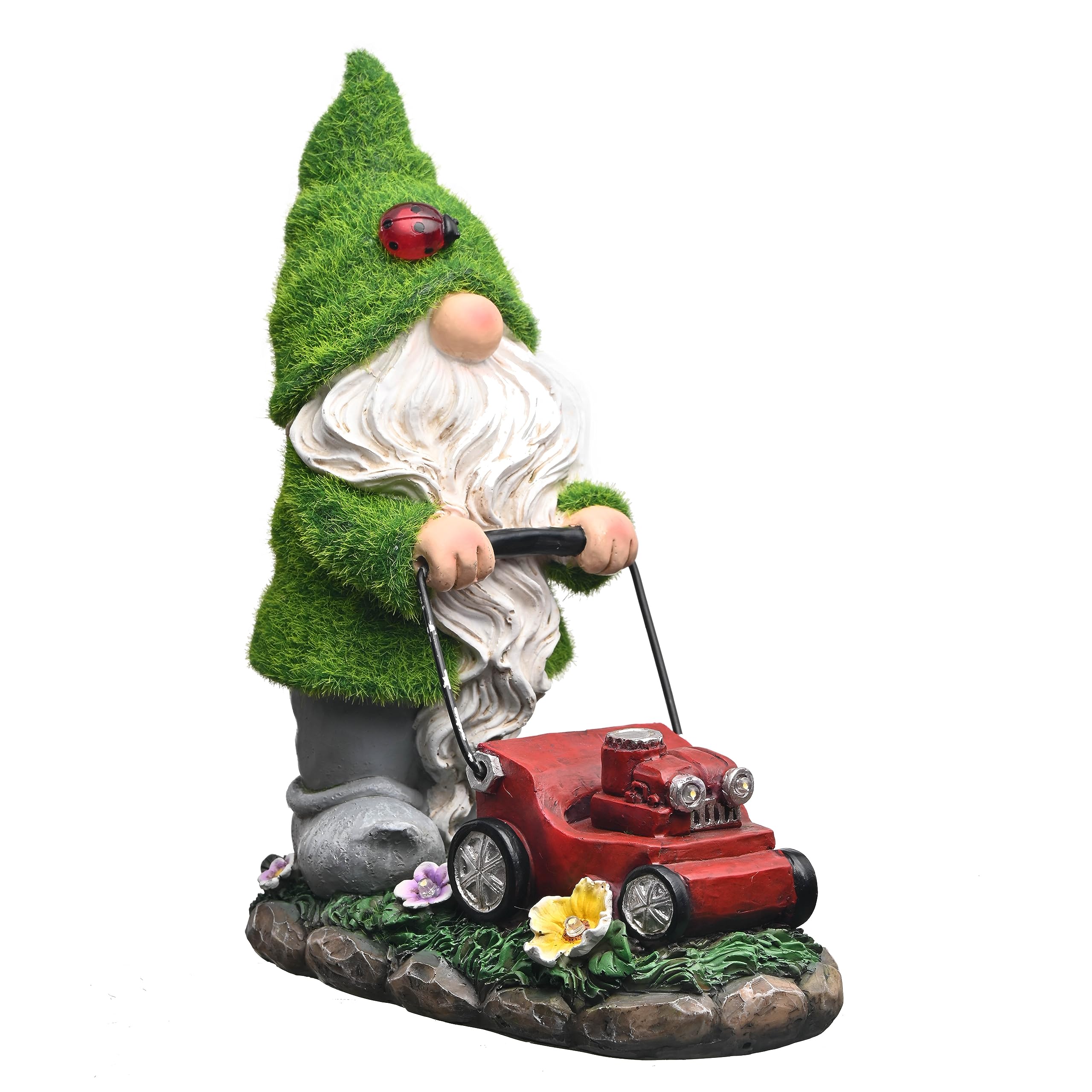 TERESA'S COLLECTIONS Outdoor Garden Decoration with Solar Lighting 22 cm Waterproof Garden Gnome Figures with Resin Lawn Mower Garden Gnomes for Outdoor Yard Lawn Balcony