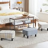 YMYNY 42cm Footstool Rectangle Ottoman with Wooden Legs Linen Fabric view 9