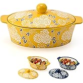 Ceramic Casserole Dish With Lid, Casserole Dishes for Oven, Baking Dish Lasagna Pans For Cooking, Oval Baking Pan, Dutch Oven, Perfect for Bread Baking and Serving, Housewarming, Christmas - Yellow