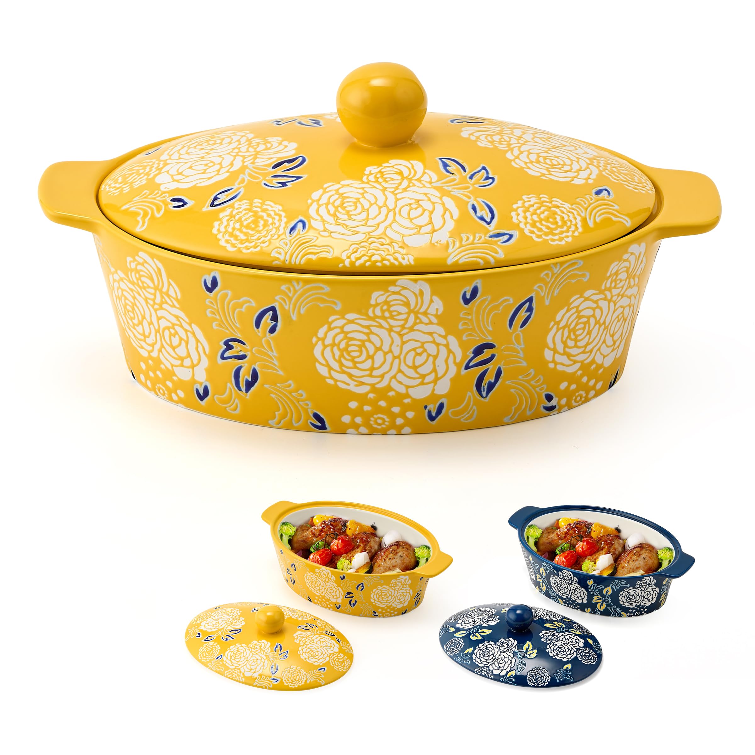 Photo 1 of Ceramic Casserole Dish With Lid, Casserole Dishes for Oven, Baking Dish Lasagna Pans For Cooking, Oval Baking Pan, Dutch Oven, Perfect for Bread Baking and Serving, Housewarming, Christmas - Yellow