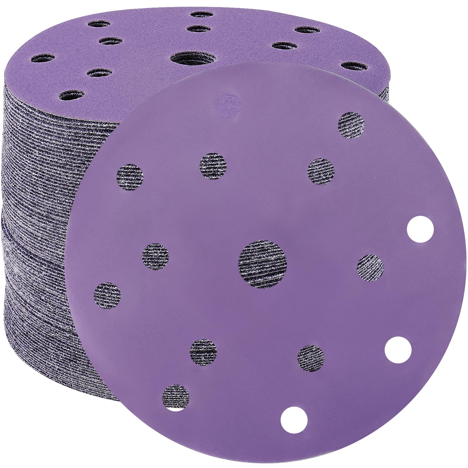 STEBRUAM 50pcs 150mm Sanding Discs 600 Grit 15 Holes Hook and Loop Sanding Pads for 6Inch Random Orbital Sander Purple