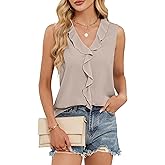 Blooming Jelly Women's V Neck Ruffle Sleeveless Business Casual Tank Top