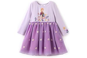 Disney Frozen Elsa Princess Cinderella Ariel Jasmine Rapunzel Baby/Toddler Dress, Ruffle Long-Sleeve Mesh Overlay Tulle Dress