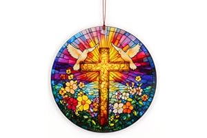 MAILAMCRAFT Easter Cross Christian Decor for Hanging, Suncatcher Effect Window Decorations, Jesus Cross, Christian Gifts, Religious Easter Gifts, He is Risen Decor, Jesus Christ, Catholic Hanging Ornaments