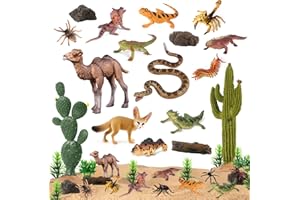SIENON 32Pcs Desert Animal Figurines Set Model Trees Cactus Kit Desert Diorama Project with Camel Fennec Fox Rattlesnake Scorpion Lizard Reptile Toy Playset for Kids Birthday Cake Toppers Party Décor