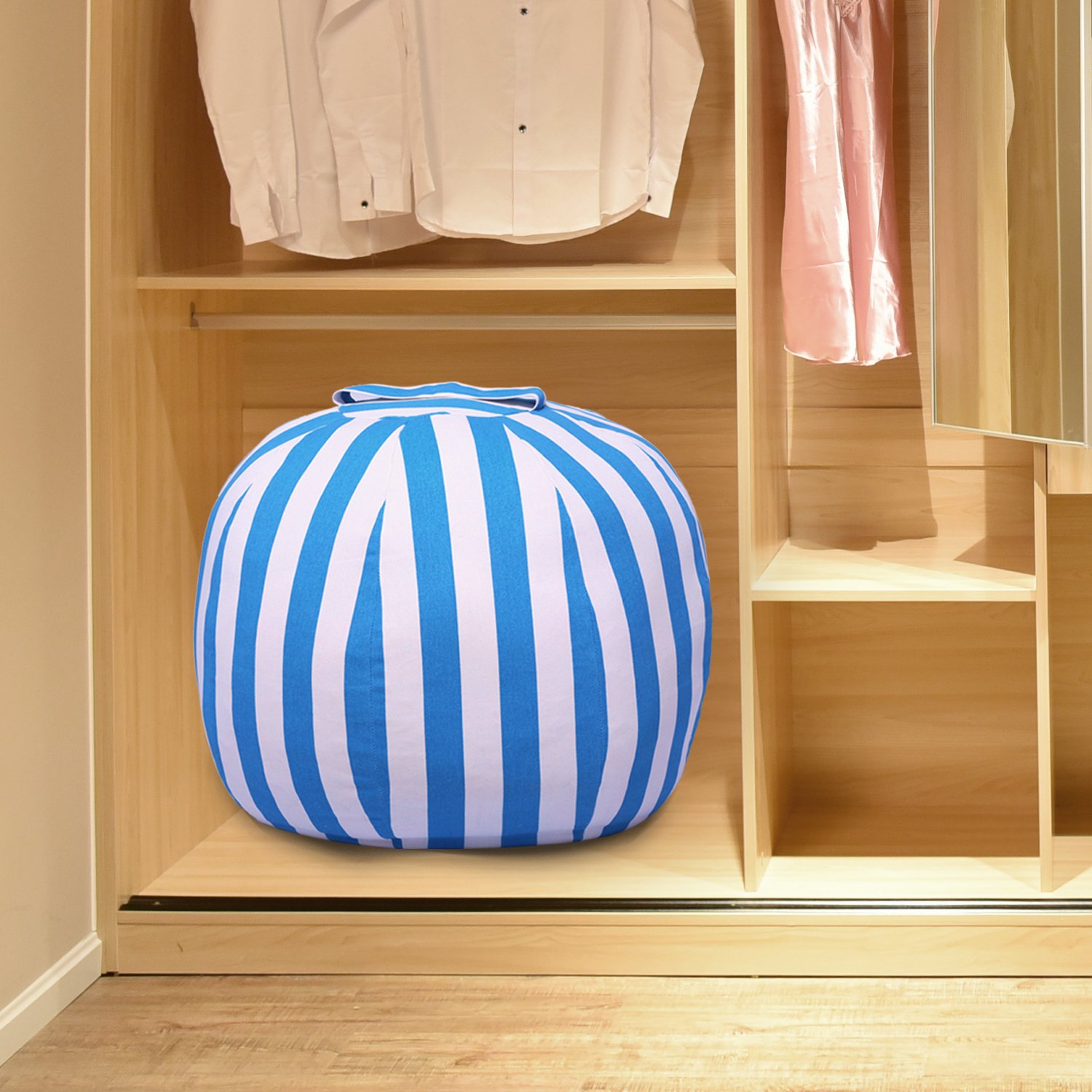 Yotree Stuffed Animal Storage Bean Bag Chair Useful Extra Large Kids Toy Organizer Clean up the Room and Put Those Critters in Order(Blue Stripes)