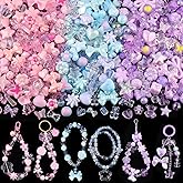180-240PCS TINKRSTUFF Assorted Acrylic Beads 3 Mixed Colors Cute Beads for Bracelet Making, Bow Aesthetic GummyBear Flower Butterfly Kawaii Charms for Jewelry Making DIY Necklace Keychain Phone Charm