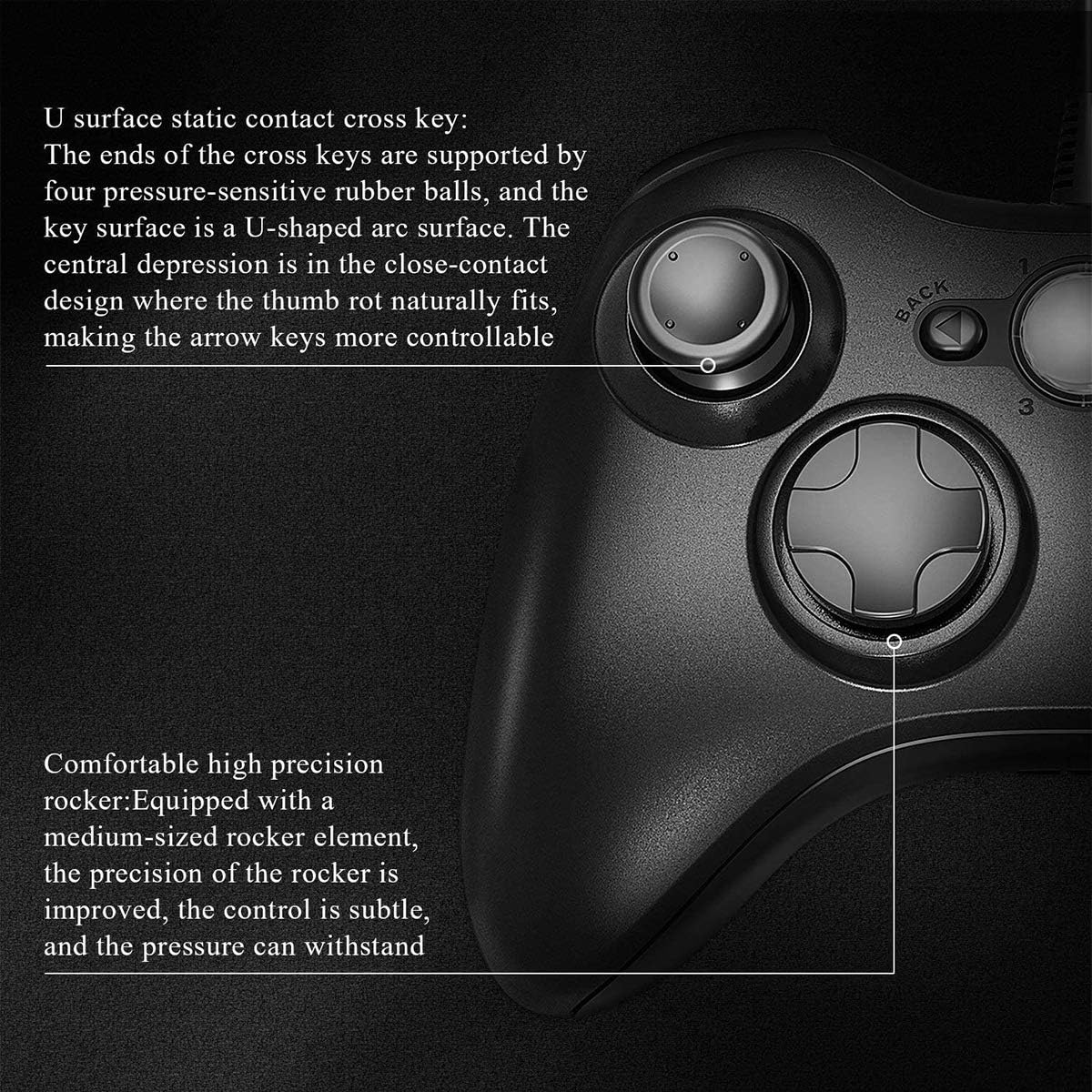 AodoT Xbox 360 Controller, Game Controller Gamepad USB Wired Shoulders Buttons Ergonomic Design Joypad for Microsoft Xbox & Slim 360 PC Windows 7/8/ 10 (Black): Computers & Accessories