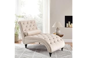 KINFFICT Velvet Chaise Lounge Indoor, Button-Tufted Upholstered Chaise Lounge Chair with Pillow for Bedroom Living Room Office Modern Leisure Recliner Sleep Sofa Chair with Tapered Legs