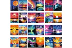 Sherr 24 Pcs Pre Drawn Canvas for Painting Adult Pre Printed Canvas Bulk Sip and Paint Kit Stretched Panels Paint Set for Theme Painting Night Party Favor(Scenery,8 x 10 Inch)