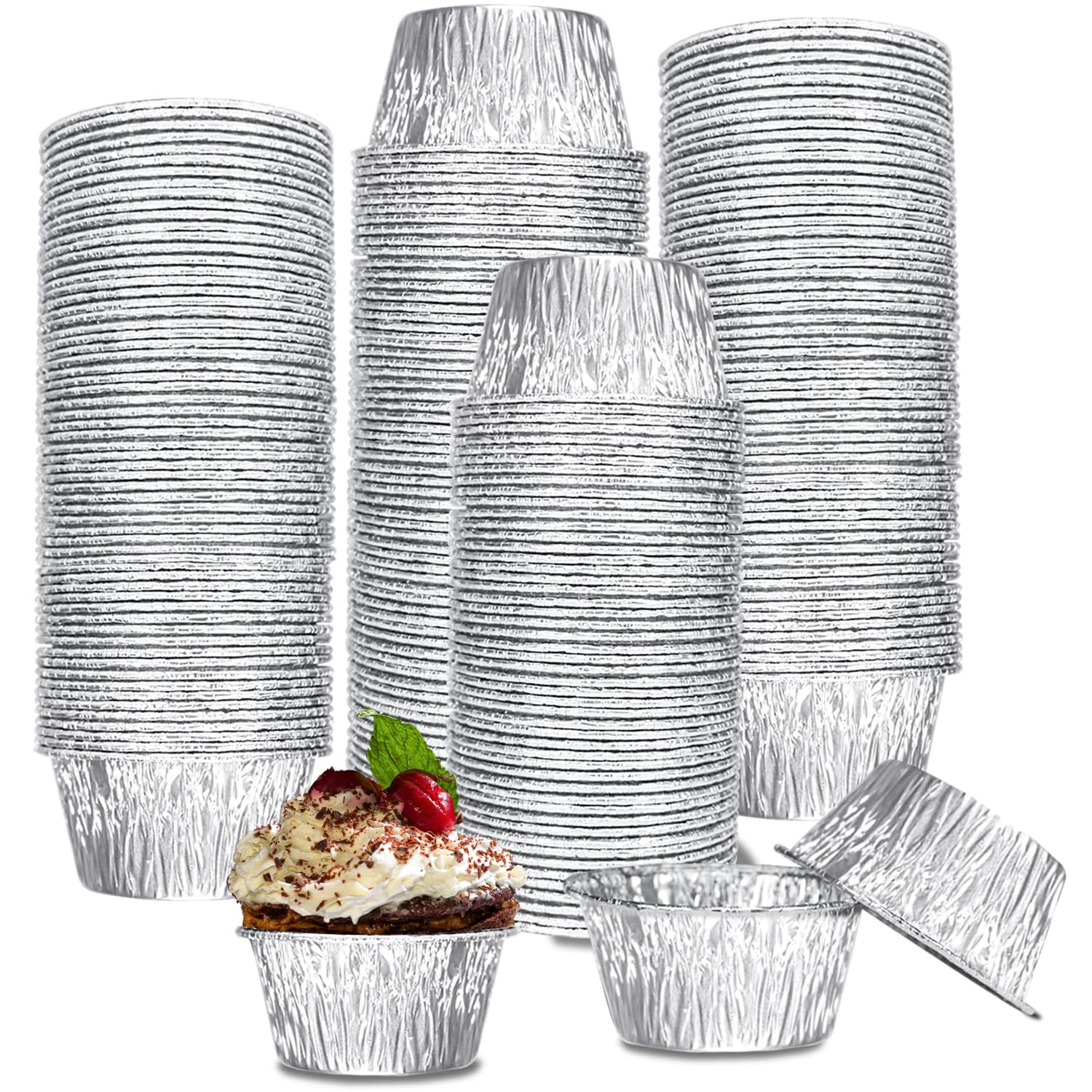 Photo 1 of Aluminum Foil Baking Cups, 200 Pack Disposable 3 Oz Ramekins Aluminum Cupcake Muffin Liners Silver Foil Baking Cups for Egg Tart, Baking, Cupcake, Pudding, Appetize