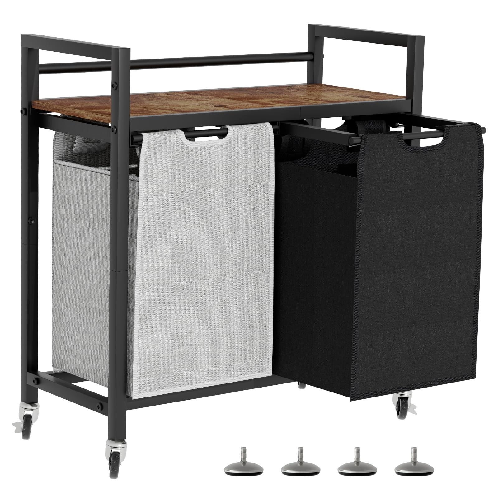 Photo 1 of SwaaVee Laundry Hamper, Laundry Basket, Laundry Sorter with 2 Removable Bags, Clothes Basket with 2 Compartments, Wheels, Shelf for Laundry Room Bathroom Bedroom (2 Bags-Black Grey)