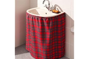 Hahafelt Sink Skirt Diamond Waterproof Fabric Bathroom 55 * 32in, Self Stick Adhesive Under Sink Curtain Skirt Adds Bathroom Storage Laundry Utility Room Decor(Tartan)