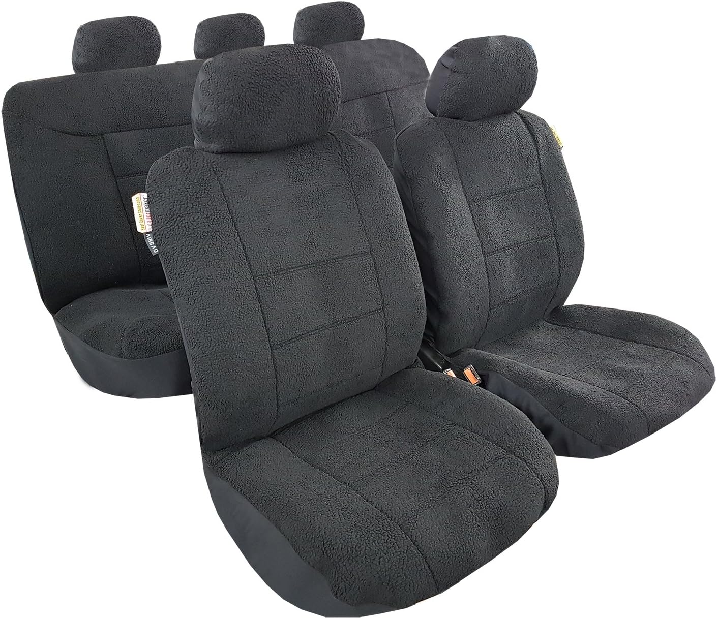 Amazon Com Mycardeco New Luxury Sheepskin Plush Velour Car Seat Cover Black Color Warm In Winter 9pcs Combo Home Kitchen