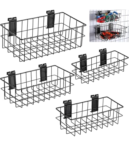 NAMYEUT 6 unidades de cesta de rejilla de pared de metal negro, 23 x 10 x 7,5 cm, con ganchos y estantería