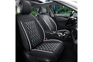 Vankerful Car Seat Covers Front Pair,Universal Fit for Most Cars,SUV,Sedans and Pick-up Trucks,Automotive Faux Leather Vehicle Cushion Covers(Front Pair,Black/White)