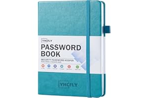 YHCFLY Password Book with Alphabetical tabs, Hardcover Internet Address & Password Organizer Logbook, Medium Size Password Keeper Notebook Journal for Home Office (Turquoise)