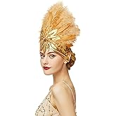 BABEYOND Carnival Feather Headpiece Showgirl Pageant Headband Women's 1920s Flapper Headband (Gold)