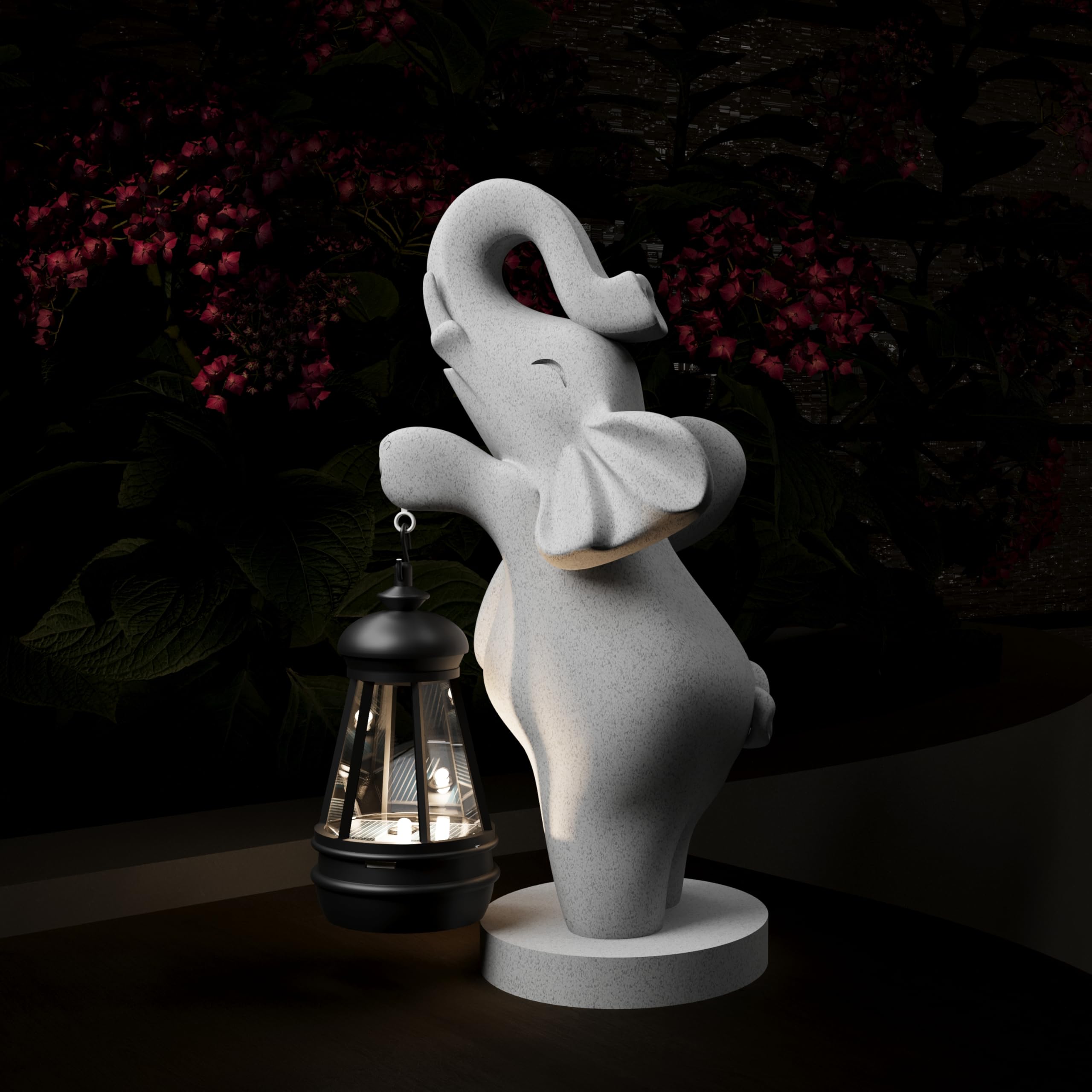 Figorona Elephant Garden Ornaments, Solar Powered Elephant Statue Garden Decoration Outdoor LED Lights, IP65 Waterproof Animal Sculpture, Elephant Gifts for Women (Stand)