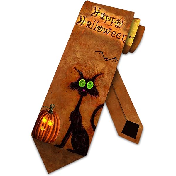 Cravate Homme Halloween - Motifs Citrouilles Jack O'Lantern Orange Et Noir - Amusante Et Originale
