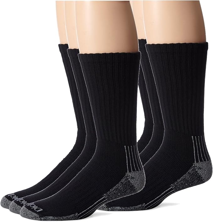Dickies Men's Heavyweight Cushion Compression Work Crew Socks, Black, 6 Pair, Big and Tall 1215