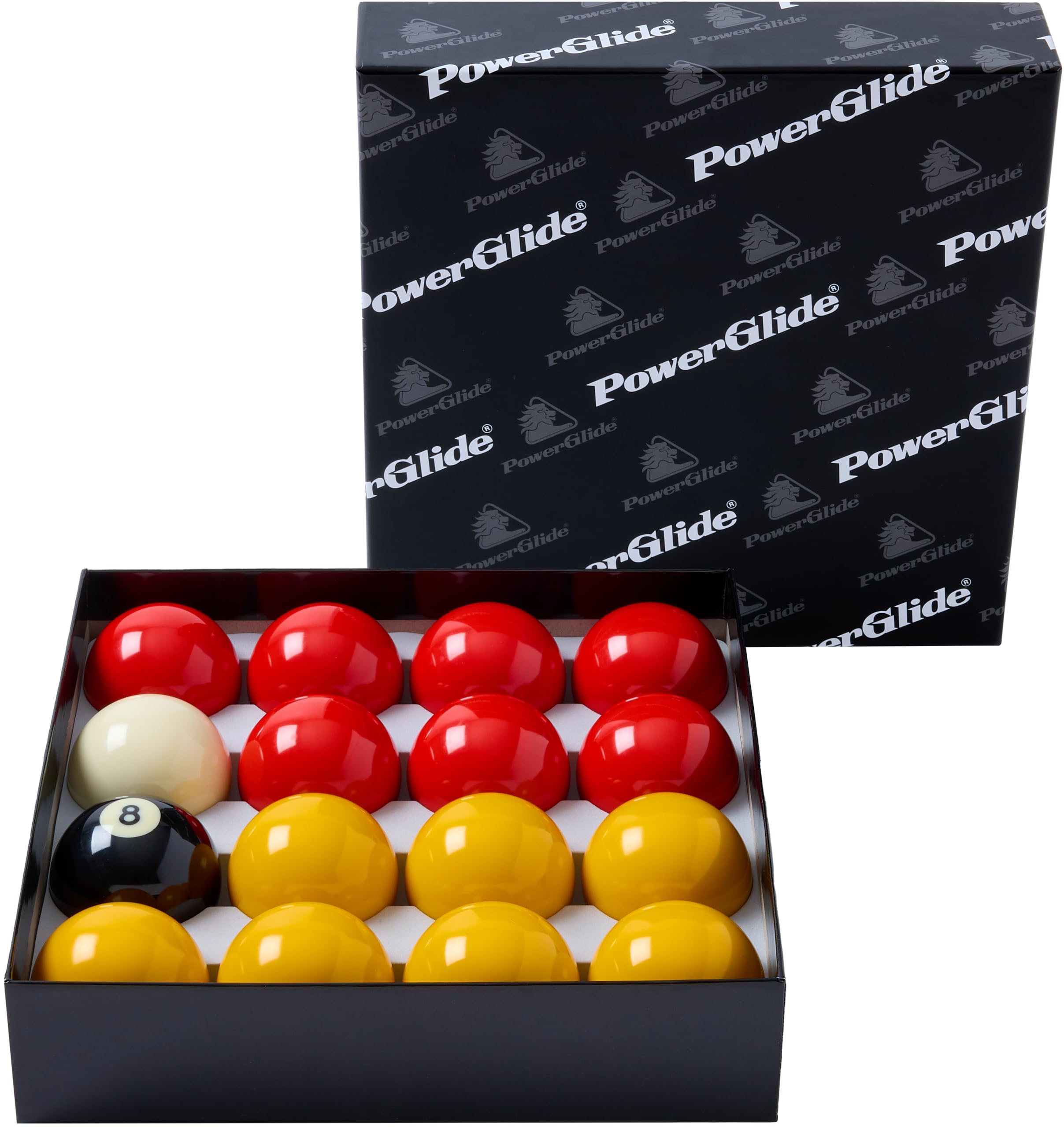 POWERGLIDE 16 Ball Pool Billiards Set | Reds and Yellows | Tournament | Full Size 2 1/4" / 57.0mm Diameter | Boxed, Yellow/Red