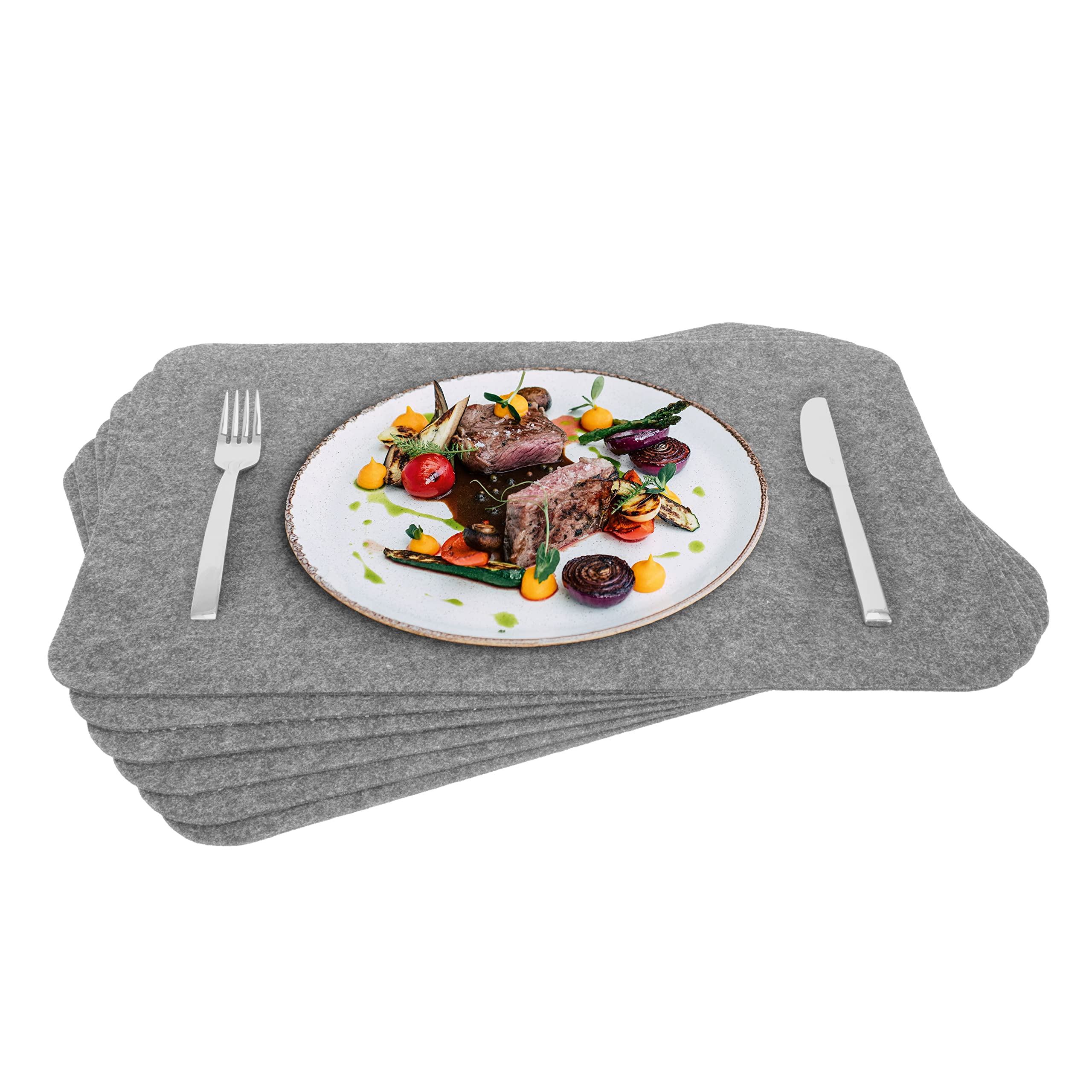 Rubberneck Premium Felt Placemats, Washable and Non-Slip, Set of 6 Placemats, Table Mats, Coasters, 45 x 32 cm, Light Grey