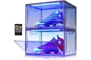 Oltraman Shoe Storage Organizer for Closet, Foldable Shoe Boxes Rack 2 pack, Clear Plastic Stackable Containers Bins Holder, 