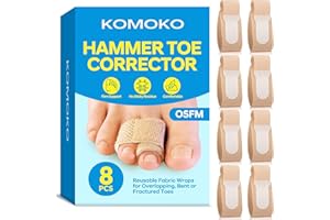Komoko Hammer Toe Corrector for Women (8 Pack, OSFM, Beige), Hammer Toe Straighteners for Curled Toes, Soft Nylon Hammer Toes Corrector for Men, Adjustable & Reusable Toe Wraps for Daily Use