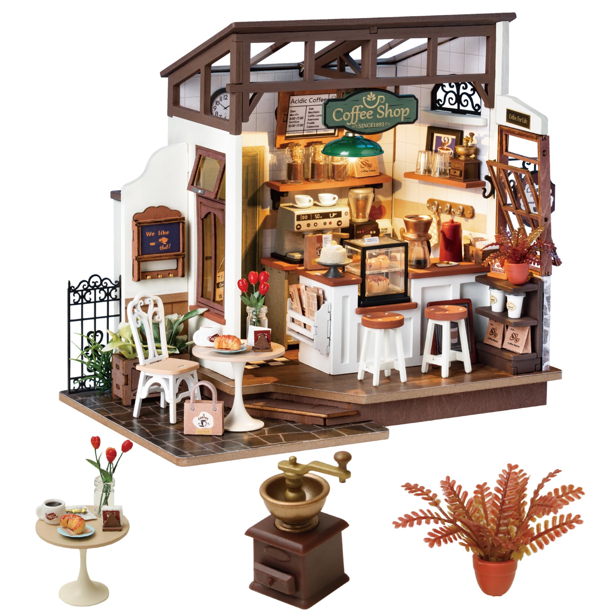 Rolife Model Kit NO.17 Café Shop-DIY Miniature House Kit For Adults Mini House Building Kit Dollhouse Model Home Desk Decoration Gift Idea DG162