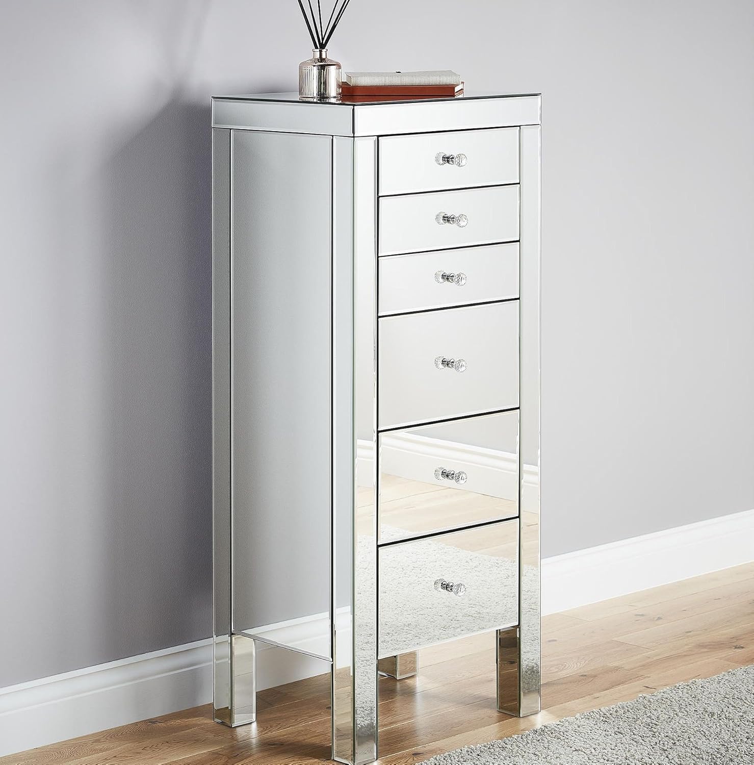 Tesco New Layton Mirrored 6 Drawer Tallboy Chest Of Drawers