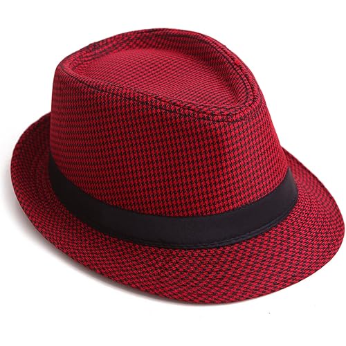 HDE Pinstripe Houndstooth Stingy Short Brim Fedora Gangster Cuban Style Hat Cap