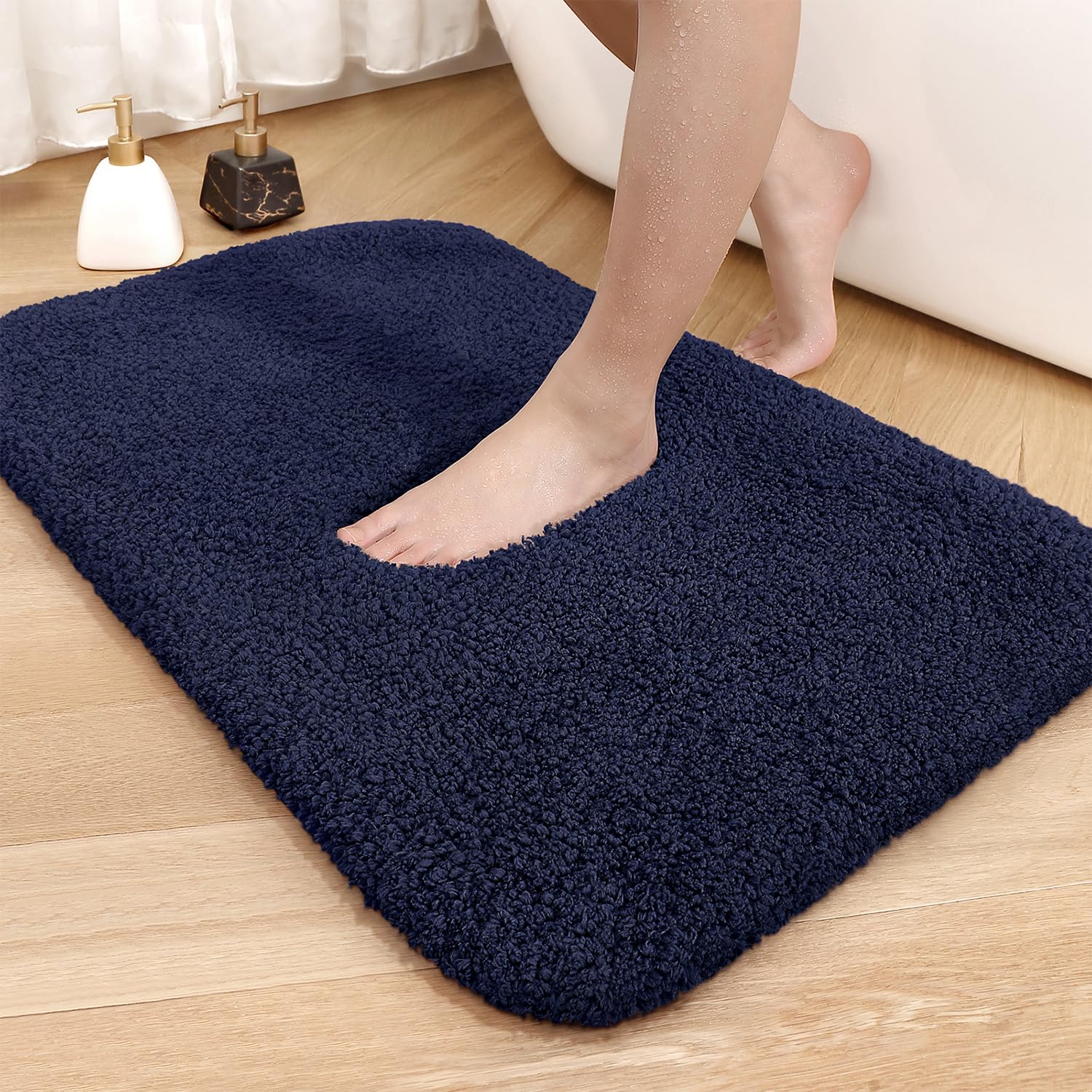 COLOR&GEOMETRY Blue Bath Mat: 60 x 90 cm Large - Non Slip & Washable Rubber Backed Bath Rug for Bathroom Floor - Soft & Thick Fluffy Absorbent Microfibre Bathmat