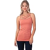 Women Sexy Criss Cross Front Spaghetti Strap Basic Round HollowOut Neck Seamless Camisole Tank Top