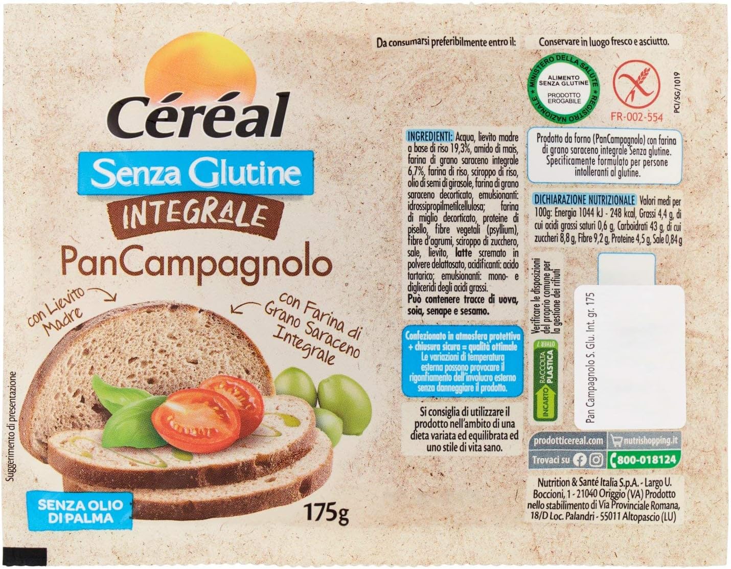 Cereal Pan Campagnolo Pane Senza Glutine Integrale Con Lievito Madre Con Farina Di Grano Saraceno Integrale 175 G Amazon It Alimentari E Cura Della Casa