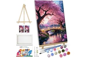 JOOZ Paint by Numbers Kit for Adults with Frame Moon Paint by Number with Easel Tree Adult Paint by Number Kits Framed Canvas Mountain Waterfall Oil Painting Kits for Gift Home Wall Decor 8x12 Inch