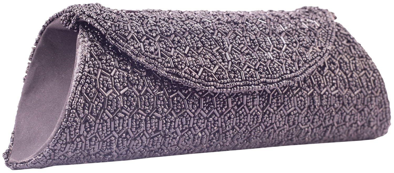 kleio ethnic full flap beads clutch