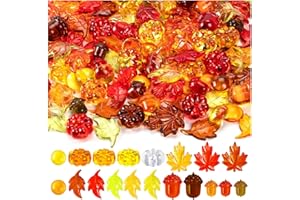 HTZNHXT 115Pcs Thanksgiving Mini Acrylic Pumpkins Leaves Acorns Gems for DIY Crafts, Autumn Fall Acrylic Vase Fillers for Decor Home, Table Centerpieces, Table Scatters, Preschool Counting