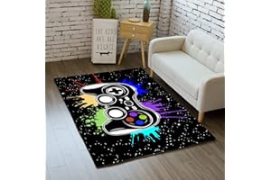 JIOSPET Gamer Area Rugs for Bedroom Boys Cartoon Painting Gamepad Home Carpet for Teens Cool Game Room Decor Black Carpet for Dining Living Room Playroom Floor Mats, 2'5"x4'