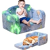 Lamerge 2-in-1 Toddler Couch,Glow in The Dark Baby Floor Bed,Foldable Toddler Chair Kids Sofa for playroom,Convertible Sofa to Lounger for Girls and Boys (Blue and Dinosaur)
