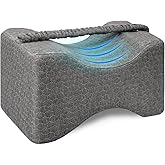 Memory Foam Knee Pillow, Leg Pillow for Side Sleeping, Contour Support Ergonomic Knee Pillow with Cover and Strap, for Side S