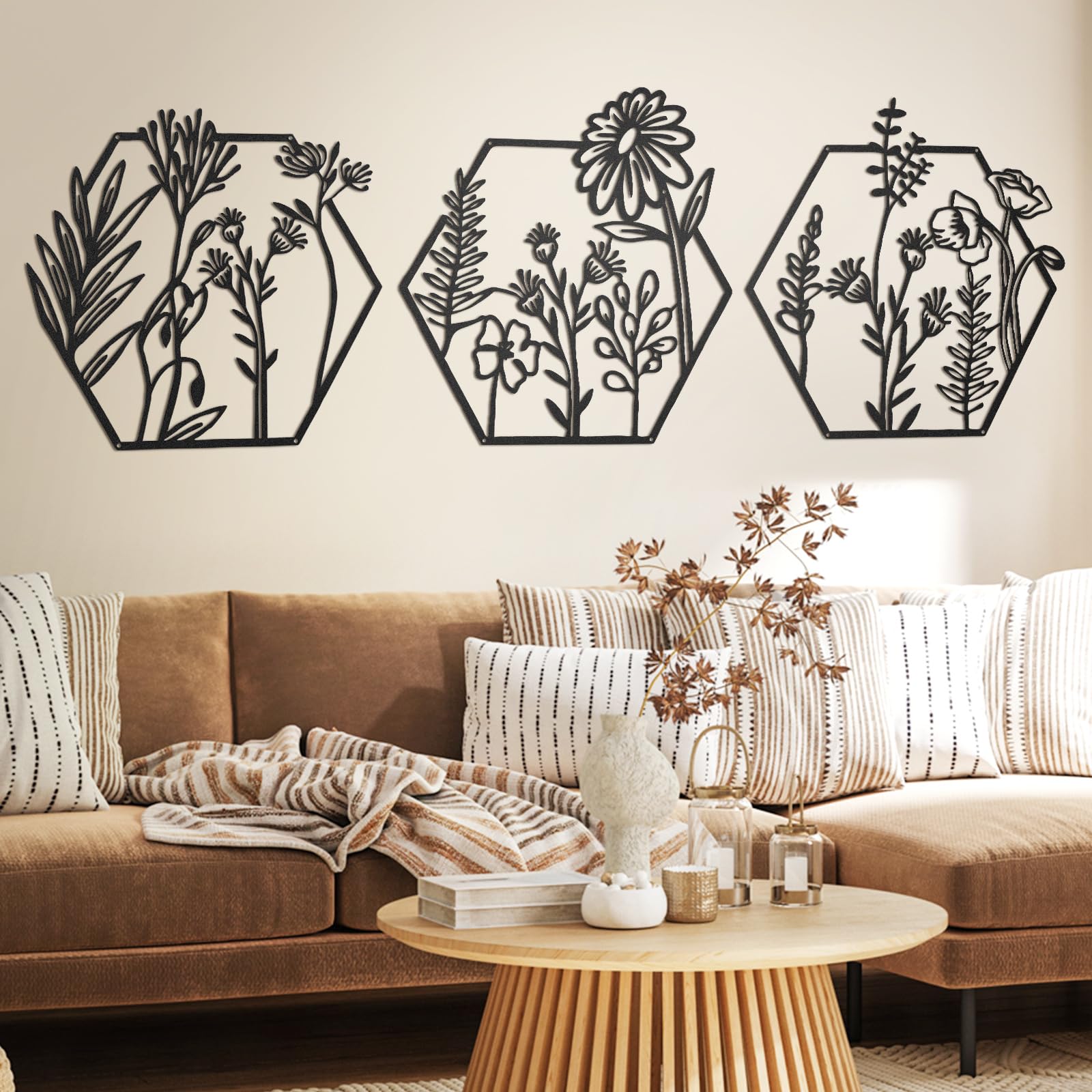Curated visual reference: Gallery Detail: Peryiter 3 Pcs Metal Flower Wall Decor Minimalist Floral Wall