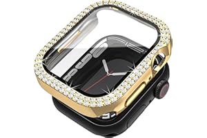 Mugust Compatible for Apple Watch Case Built in Tempered Glass Screen Protector 41mm Series 9 8 7 Crystal Diamond Rhinestone Bumper Bling Cases iWatch Protective Cover for Women Girls, Gold