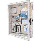 FramePro Shadow Box 13x16 Front Open with Hinge Beaded Designed Display Case with Linen Back, Picture Frame Wedding Bouquet Memorabilia Medals Photos Memory Box for Keepsakes White