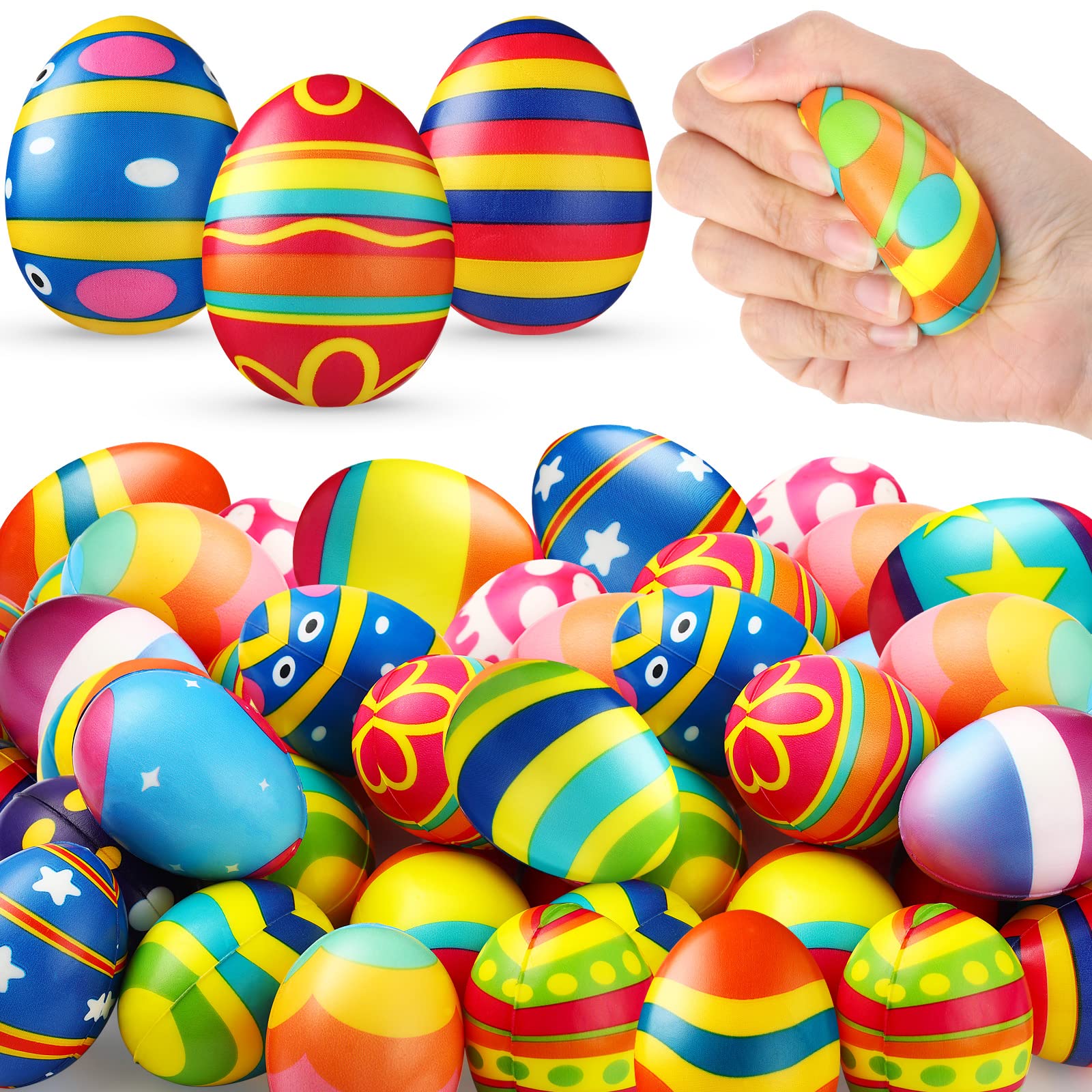 20 Pieces Easter Egg Shaped Foam Stress Ball 2.36 Inch Foam Easter Egg Toys Easter Stress Balls Relief Fidget Eggs Bouncing Craft Egg for Easter Hunt, Easter Theme Party Favor, Basket Fillers